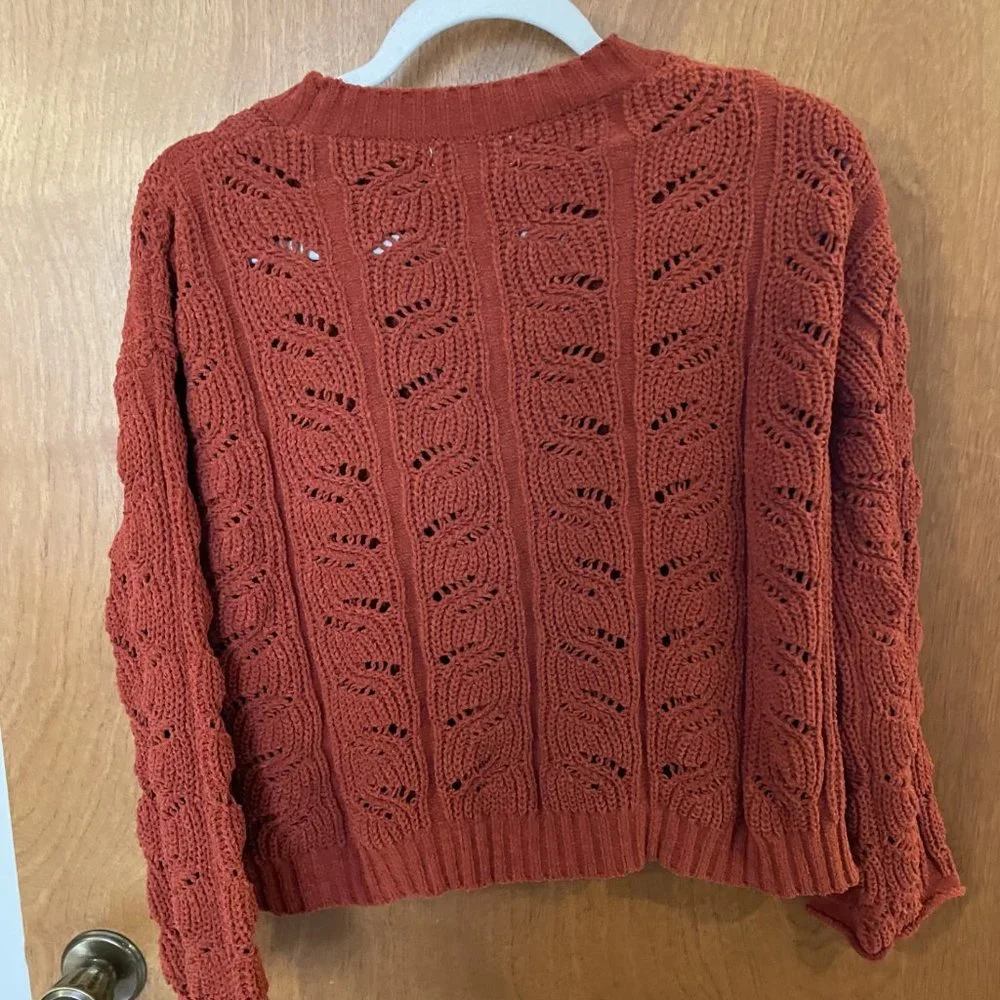 Women's Junior's Poof Apparel Rust Long Sleeve Cropped Sweater Top Size Small - Picture 5 of 6